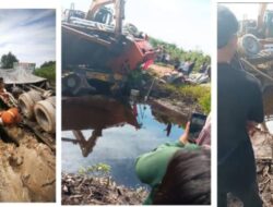 Truk Terado Angkut Alat Berat Beko  Terjungkal Masuk Parit, Sopir dan Kernet Tewas Ditempat