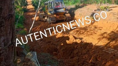 Foto: Alat berat yang sedang buka jalan ke kawasan Hutan Antara Desa Sungai Rambai dan Desa Tanjung Harapan lokasinya Gelawan