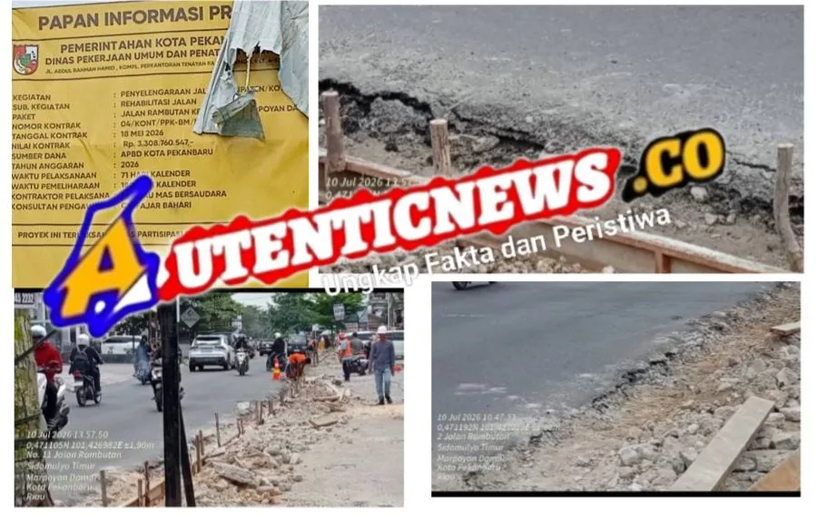 Foto : fisik rehabilitasi jalan, jalan Rambutan Sumber dana dari APBD kota Pekanbaru, diduga kurang mutu suhu panas Aspalnya.